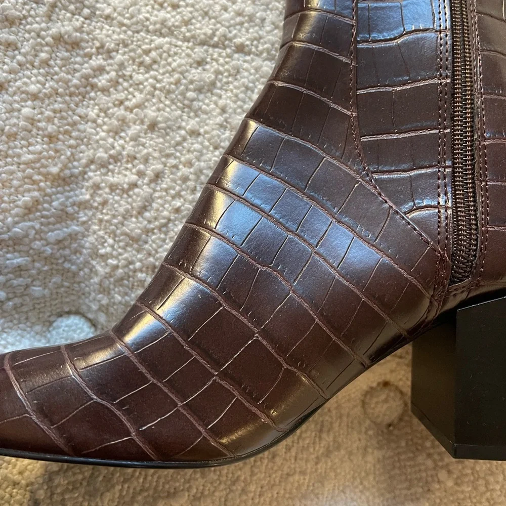 Brown Faux Crocodile Ankle Booties - Picture 3 of 4